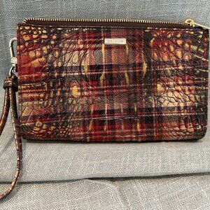 RARE Brahmin Daisy Wristlet Plaid Melbourne Croc Embossed Leather Clutch Red